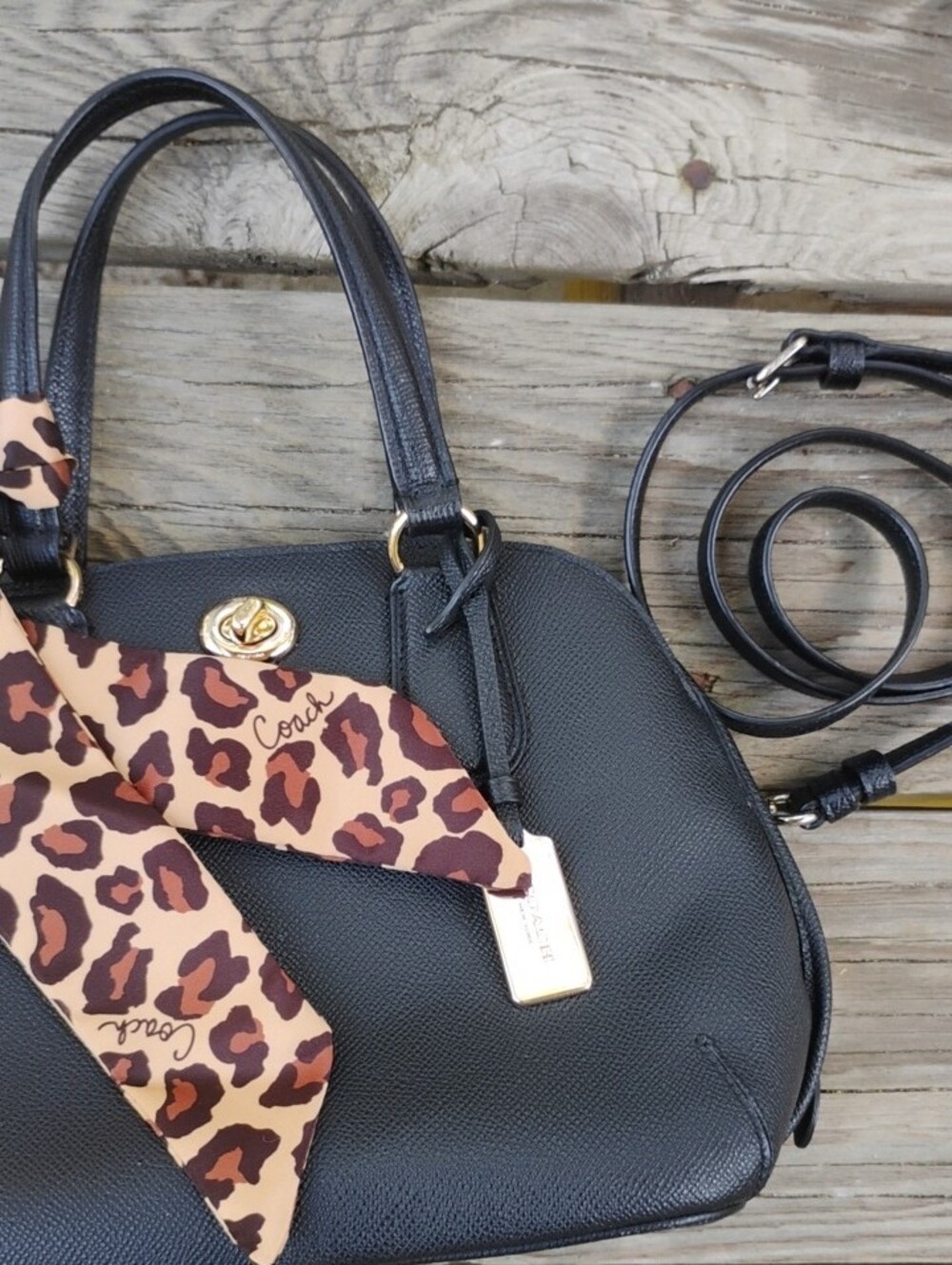 Coach Black Leather Prince Street Satchel Handbag Crossbody with Coach Scarf - Picture 16 of 16